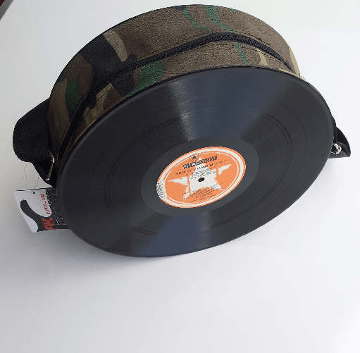 Borsa borsello disco vinile 33 giri a spalla in tessuto tracolla regolabile nero